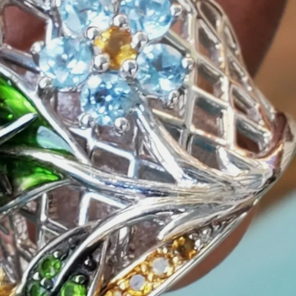 Amethyst, Citrine, Chrome Diopside, Topaz Nature Ring Plat over Sterling… - Picture 9 of 11
